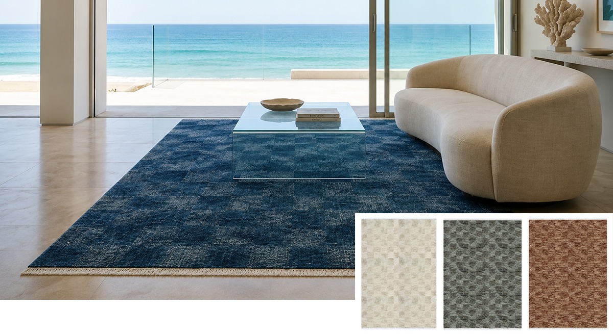 Wool & Silk Mosaic Collection — hand knotted wool and raw silk rug from India